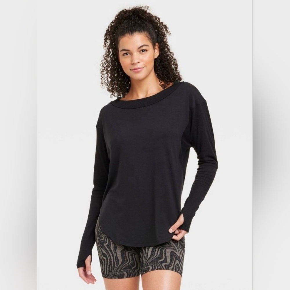JoyLab Classic Black Long Sleeve Top Thumb Hole Confi Size XS